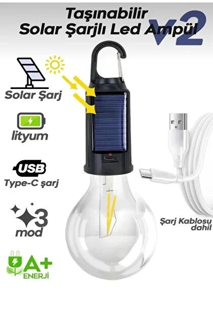Panther Pt-331 (solar & Usb Şarj) (seyyar Ampul Model=rustik) Kamp Lambası (mandallı Kanca Askılık) (3-kademe Işık)*120