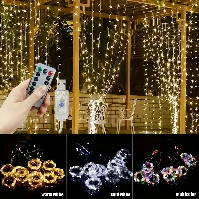 Egonex 300 Ledli 10 Sarkıt Perde Led Işık-8 Fonksiyon, Uzaktan Kumandalı, 3x3 Metre