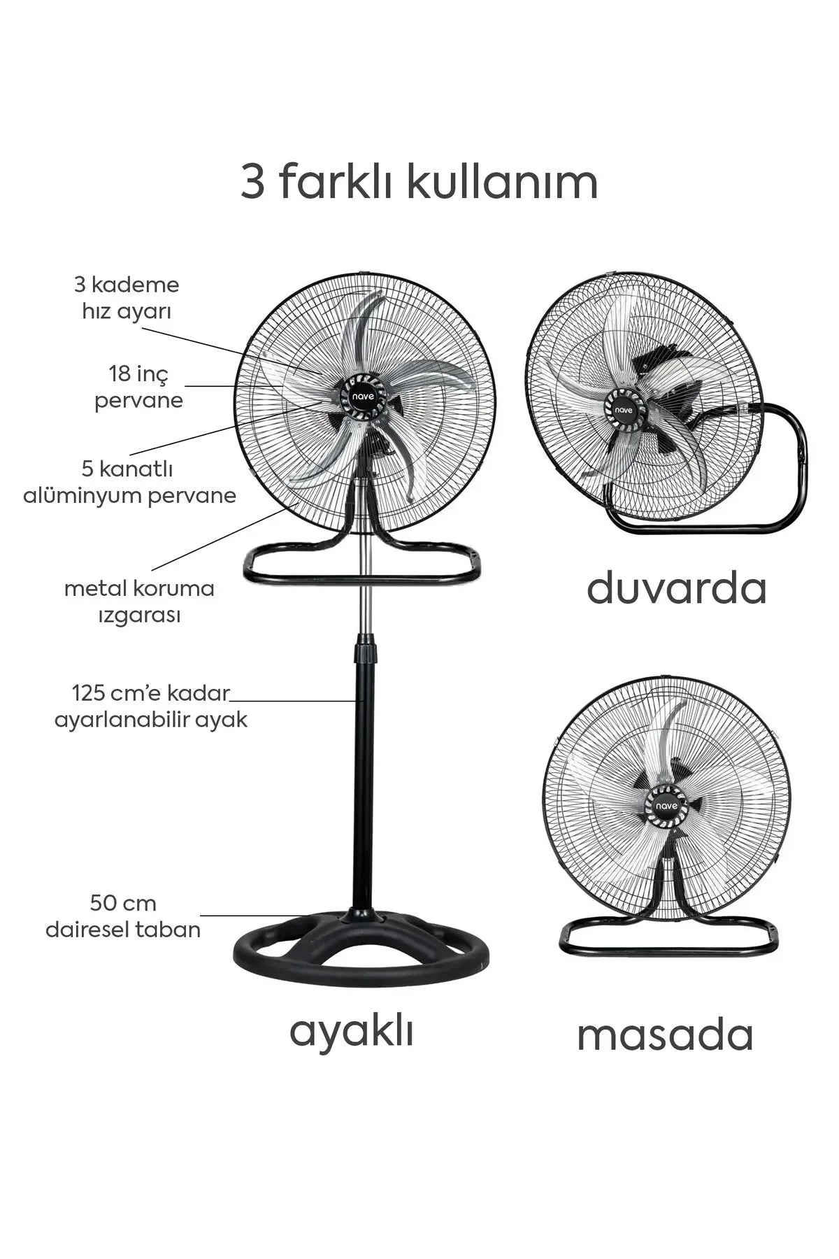 Nave Vantilatör Nt-08s 18 Inch. Sanayi Tipi Vantilatör. 18" ( 46 Cm.) 75 Watt Motor