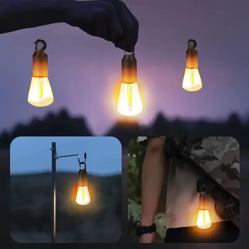 Rustik Taşınabilir Şarjlı Tasarruflu Ampul 10w Led Lamba Type-c Şarj Askılı Asma Aydınlatma T020
