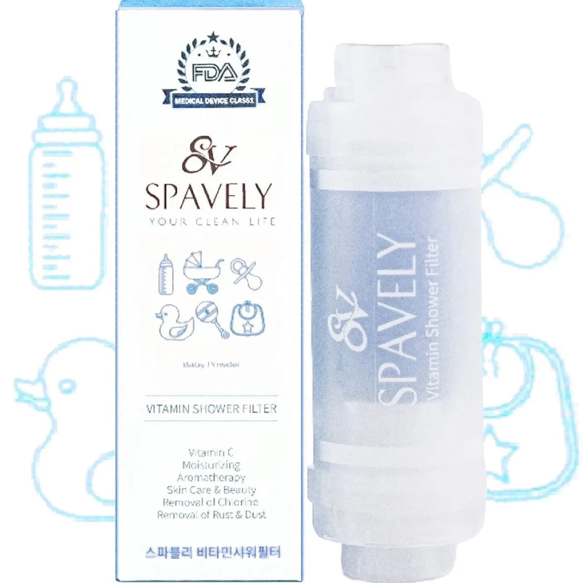 Spavely Vitamin C Duş Filtresi Her Türlü Cilt Tipini Ve Özellikle Kuru Ciltleri Nemlendirmek İçin, Kore Güzellik Ürünü (bebek Pudrası)