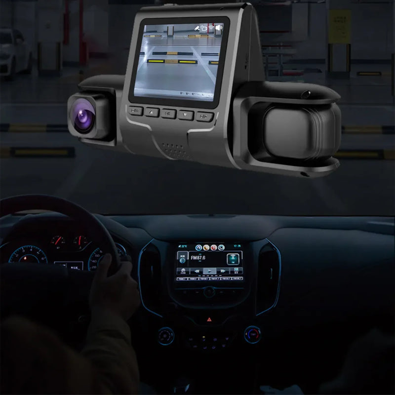 1080p Üçlü Lens Araba Dash Cam Dashcam Ön İç & Arka Hd Araba Dvr 120 ° Açı Döngü Kaydı Yerçekimi Sensörü