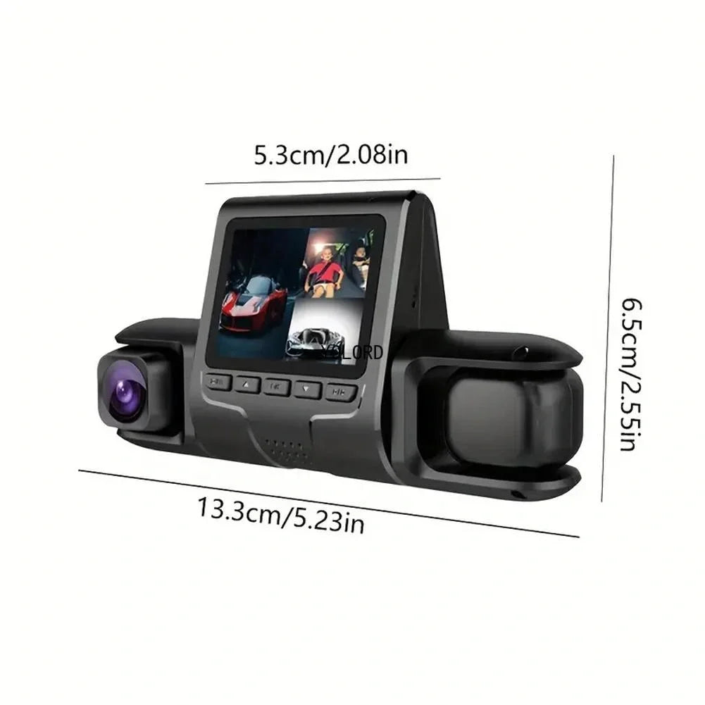 1080p Üçlü Lens Araba Dash Cam Dashcam Ön İç & Arka Hd Araba Dvr 120 ° Açı Döngü Kaydı Yerçekimi Sensörü