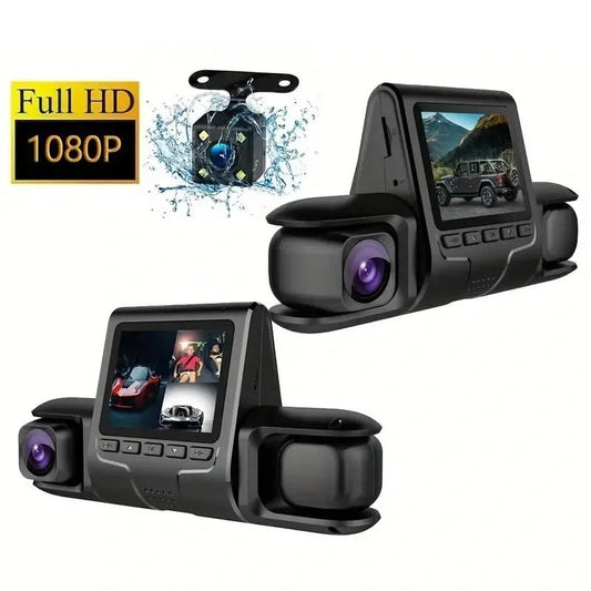 1080p Üçlü Lens Araba Dash Cam Dashcam Ön İç & Arka Hd Araba Dvr 120 ° Açı Döngü Kaydı Yerçekimi Sensörü