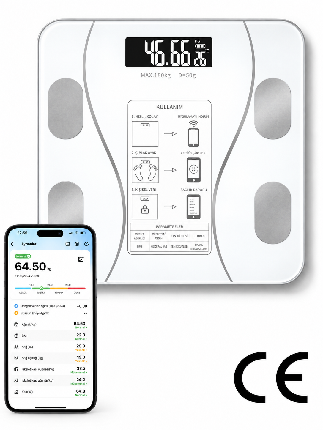 Vücut Analizli Bluetooth Akıllı Baskül – TF-1075
