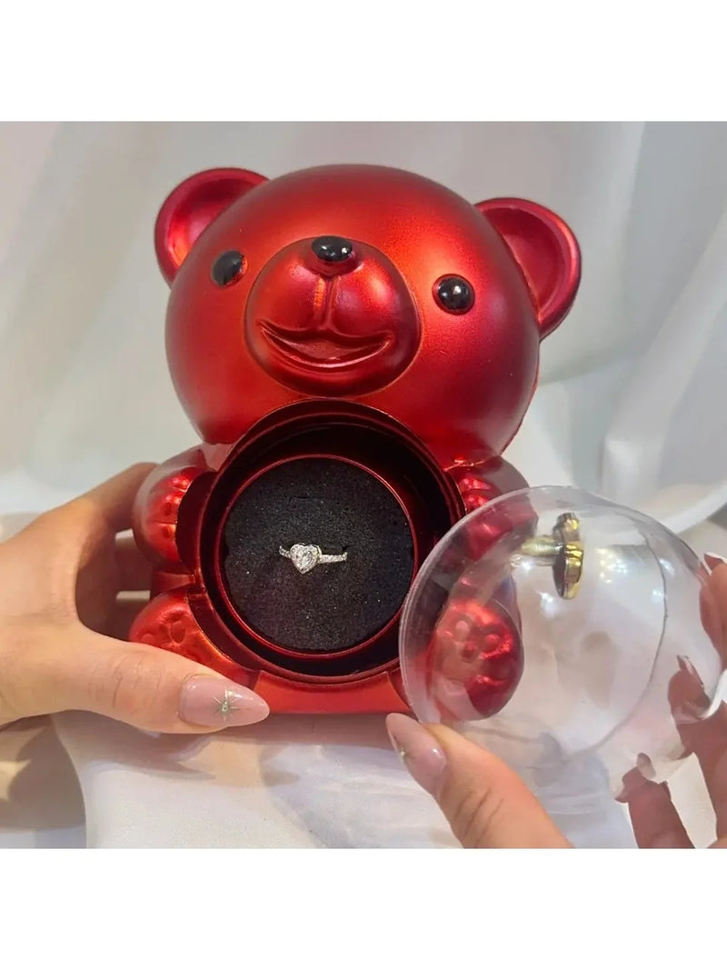 Sevimli Ayıcık Güllü Takı Kutusu Kırmızı