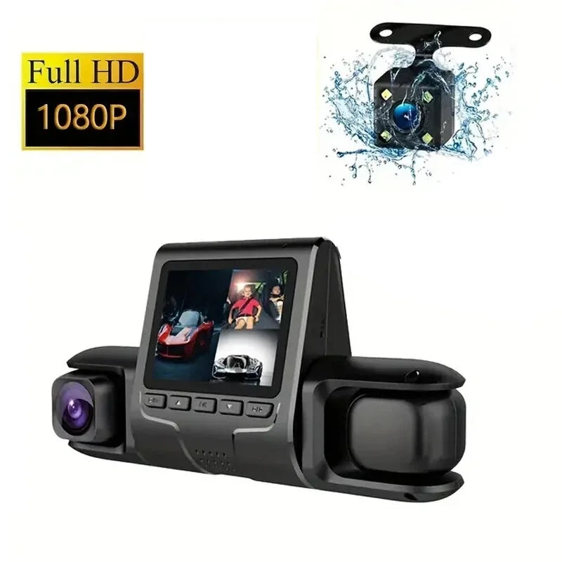 1080p Üçlü Lens Araba Dash Cam Dashcam Ön İç & Arka Hd Araba Dvr 120 ° Açı Döngü Kaydı