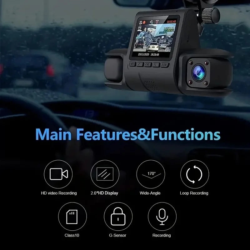 1080p Üçlü Lens Araba Dash Cam Dashcam Ön İç & Arka Hd Araba Dvr 120 ° Açı Döngü Kaydı