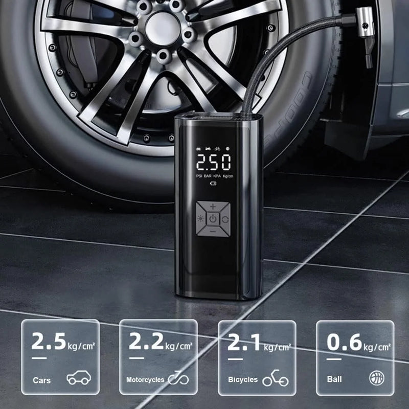 Hava Pompası & Powerbank | 150 Psı Ultra Basınç, Led Işıklı, Lcd Ekranlı, 4000mah Taşınabilir Şarjlı Kompresör