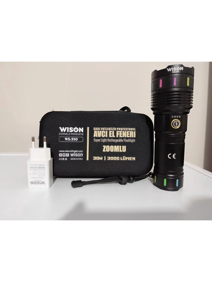 Wıson Wison Ws-550 30w 3000 Lümen Zoomlu Profosyonel El Feneri