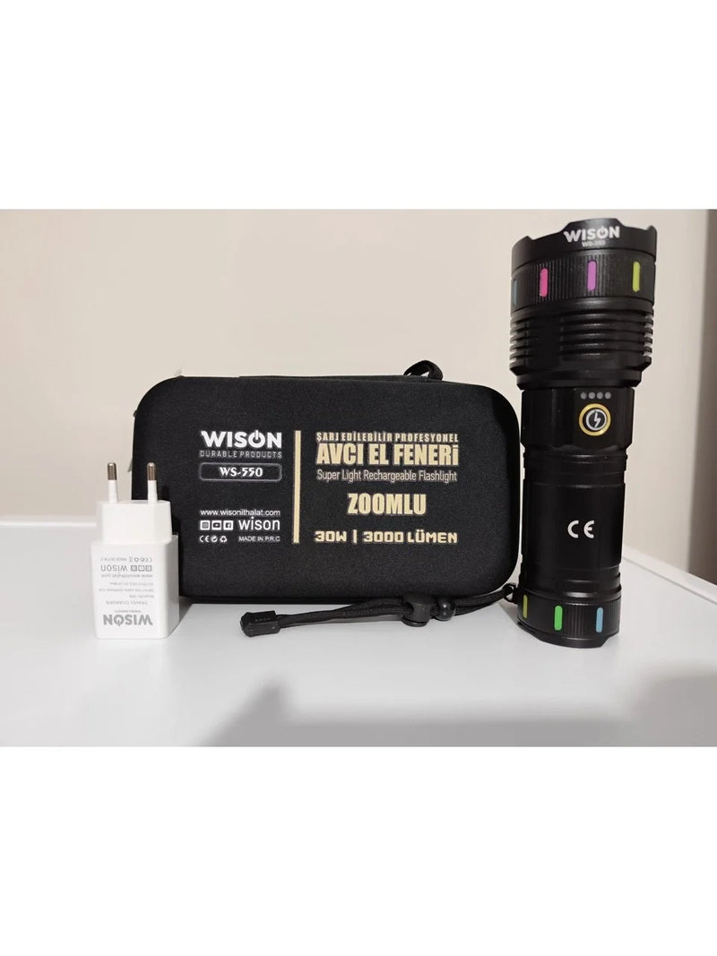 Wıson Wison Ws-550 30w 3000 Lümen Zoomlu Profosyonel El Feneri