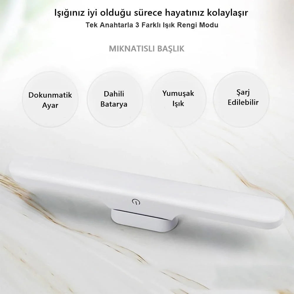 Cabınet Şarjlı Kolay Taşınabilir Mıknatıslı Led Işık Kablosuz Kademeli 3 Renk Aplik