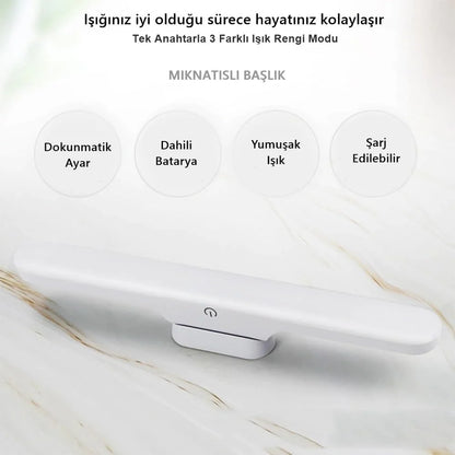 Cabınet Şarjlı Kolay Taşınabilir Mıknatıslı Led Işık Kablosuz Kademeli 3 Renk Aplik