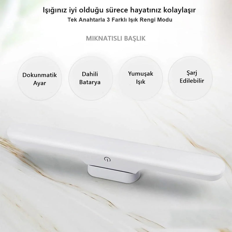 Cabınet Şarjlı Kolay Taşınabilir Mıknatıslı Led Işık Kablosuz Kademeli 3 Renk Aplik