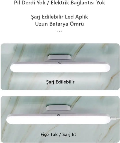 Cabınet Şarjlı Kolay Taşınabilir Mıknatıslı Led Işık Kablosuz Kademeli 3 Renk Aplik