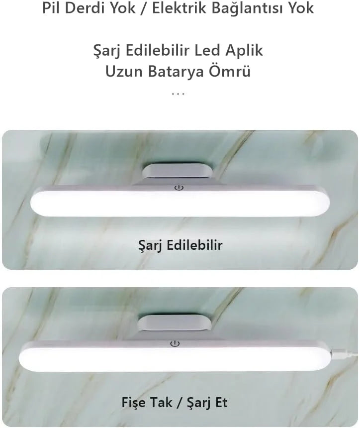 Cabınet Şarjlı Kolay Taşınabilir Mıknatıslı Led Işık Kablosuz Kademeli 3 Renk Aplik