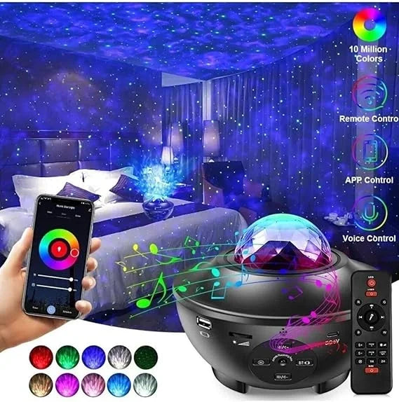 Yıldızlı Projektör Tavan Bulutsu Galaxy Lazer Işıklı Disko Topu Bluetooth Hoparlör Parti Led Lambası