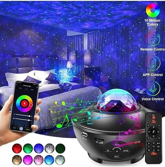 Yıldızlı Projektör Tavan Bulutsu Galaxy Lazer Işıklı Disko Topu Bluetooth Hoparlör Parti Led Lambası