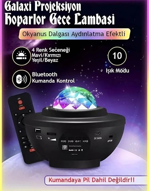 Yıldızlı Projektör Tavan Bulutsu Galaxy Lazer Işıklı Disko Topu Bluetooth Hoparlör Parti Led Lambası