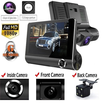 4 İnç Araç İçi Kamera Kaydedici Çift Ön Ve Arka Hd 1080p Gece Görüşlü Araç Kamerası