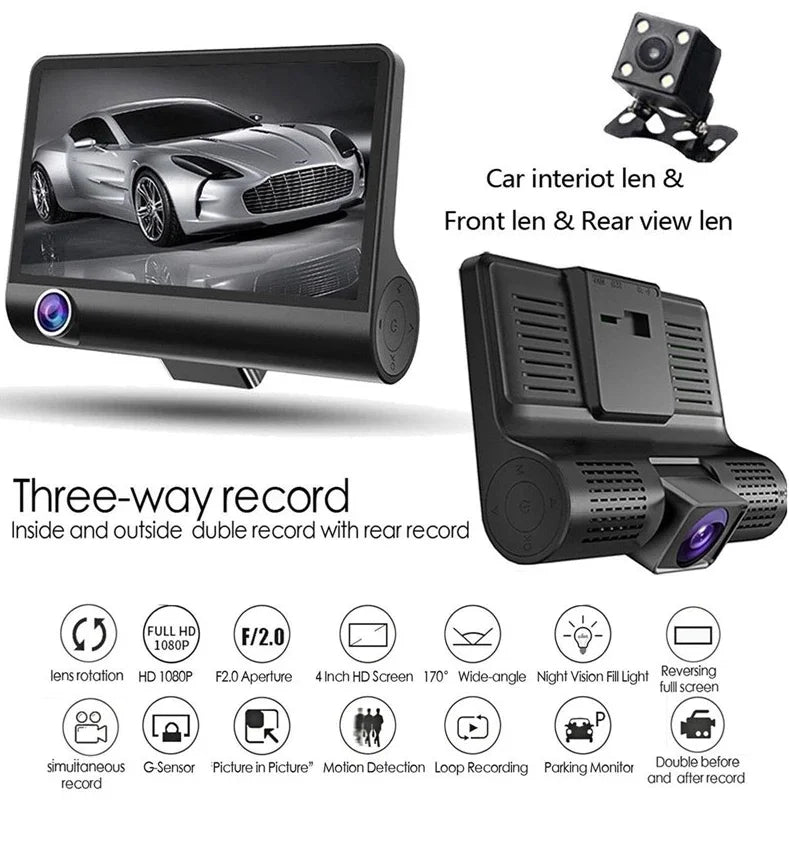 4 İnç Araç İçi Kamera Kaydedici Çift Ön Ve Arka Hd 1080p Gece Görüşlü Araç Kamerası
