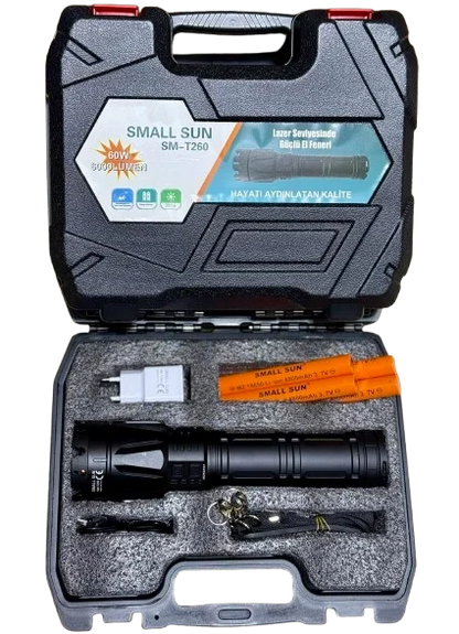 Small Sun Zoomlu Şarjlı El Feneri 60w 6000 Lümen Type-c Şarjlı 2 Km Menzil