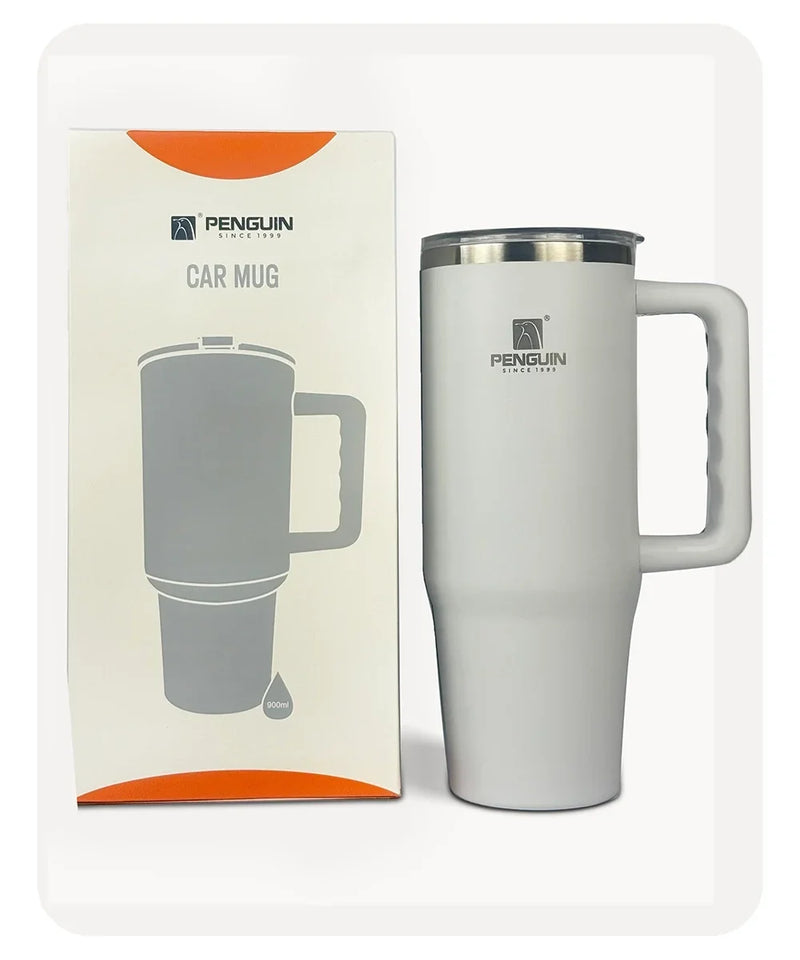 Penguin Termos Pipetli Termos Bardak 900 Ml Paslanmaz Çelik Beyaz