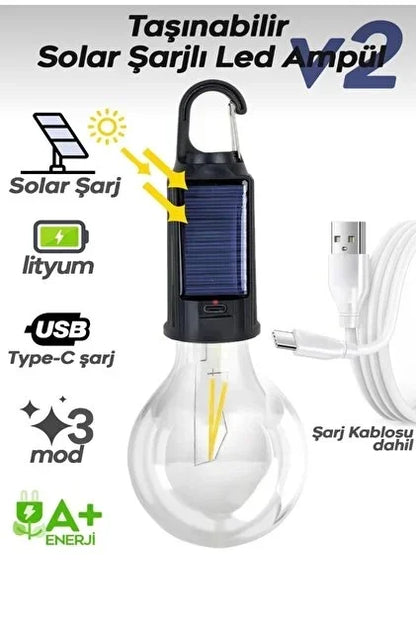Panther Pt-331 (solar & Usb Şarj) (seyyar Ampul Model=rustik) Kamp Lambası (mandallı Kanca Askılık) (3-kademe Işık)*120