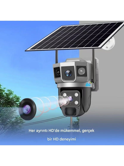 Solar Güneş Enerjili Çift Lens Dış Mekan Güvenlik Kamerası
