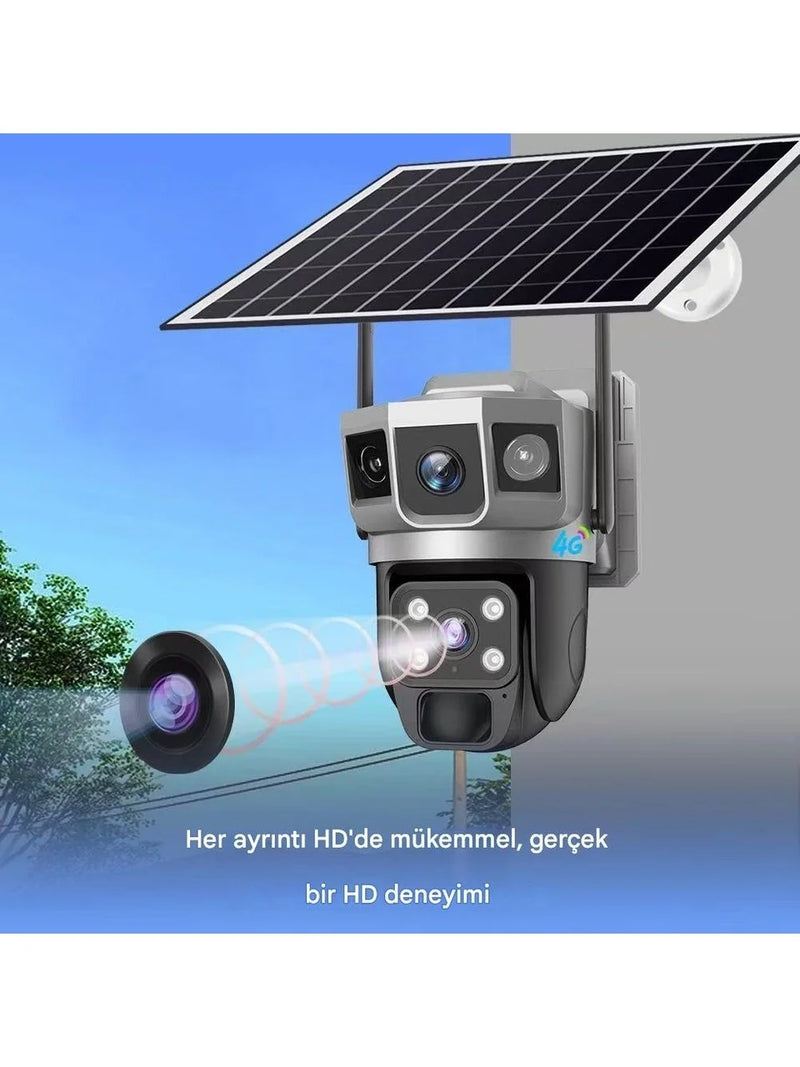 Solar Güneş Enerjili Çift Lens Dış Mekan Güvenlik Kamerası