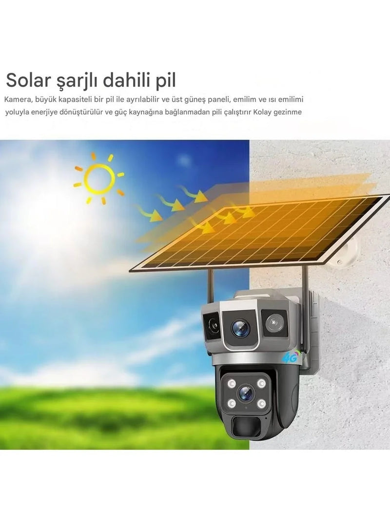 Solar Güneş Enerjili Çift Lens Dış Mekan Güvenlik Kamerası