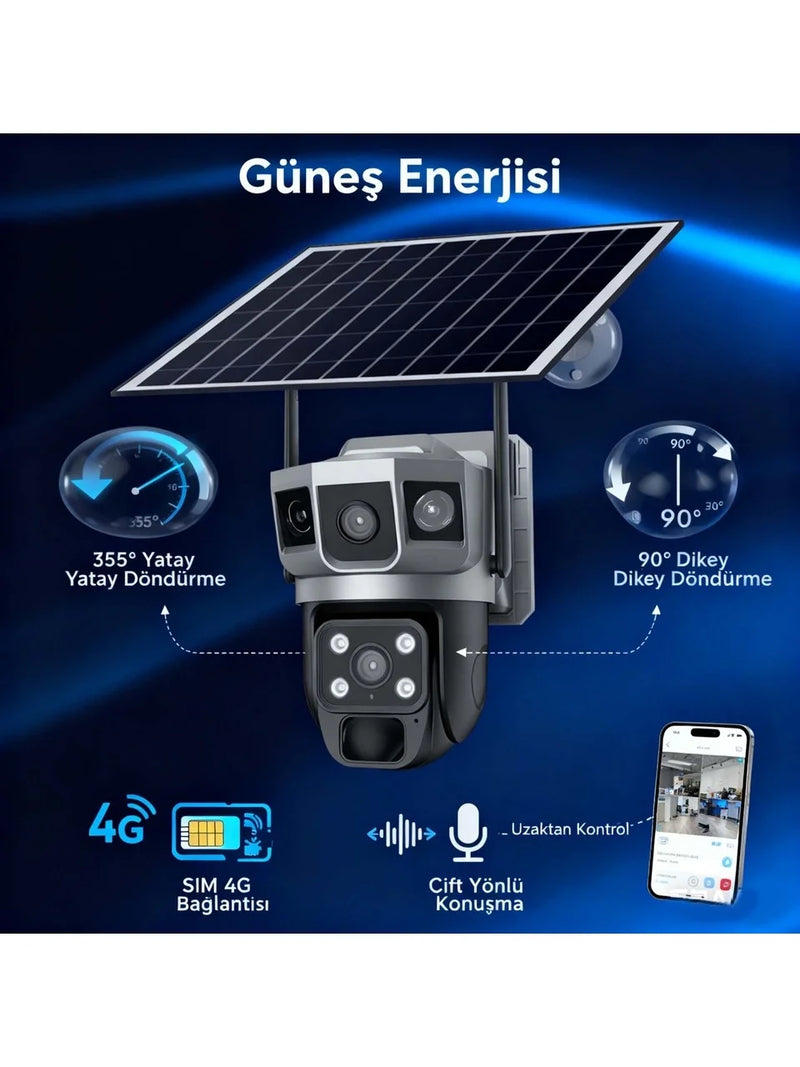 Solar Güneş Enerjili Çift Lens Dış Mekan Güvenlik Kamerası