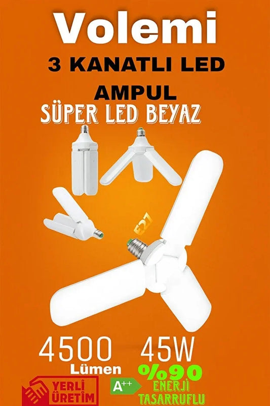 Volemi Pervane LED Ampül 3 Kanatlı 220V 45W 4500 Lümen Beyaz E27