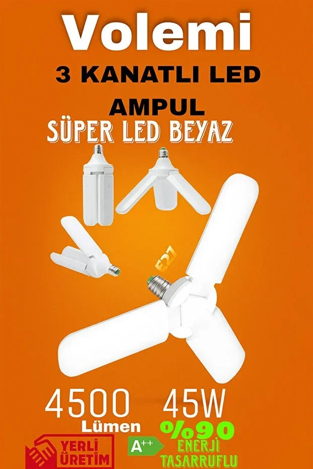 Volemi Pervane LED Ampül 3 Kanatlı 220V 45W 4500 Lümen Beyaz E27