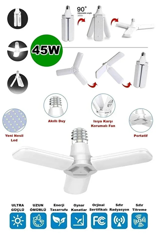 Volemi Pervane LED Ampül 3 Kanatlı 220V 45W 4500 Lümen Beyaz E27
