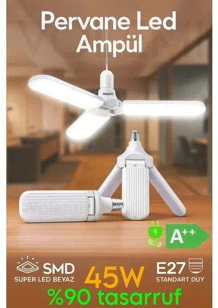 Volemi Pervane LED Ampül 3 Kanatlı 220V 45W 4500 Lümen Beyaz E27