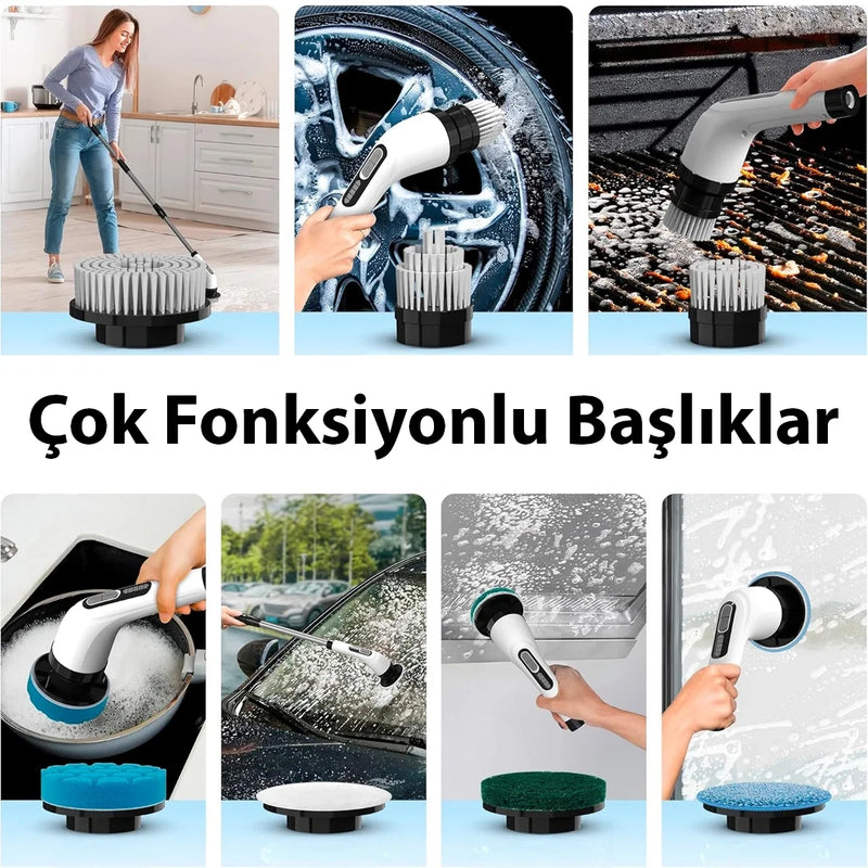 Egonex 9'u 1 Arada Çok Amaçlı Kablosuz Şarjlı Temizlik Fırçası IP67 Yıkanabilir Başlık