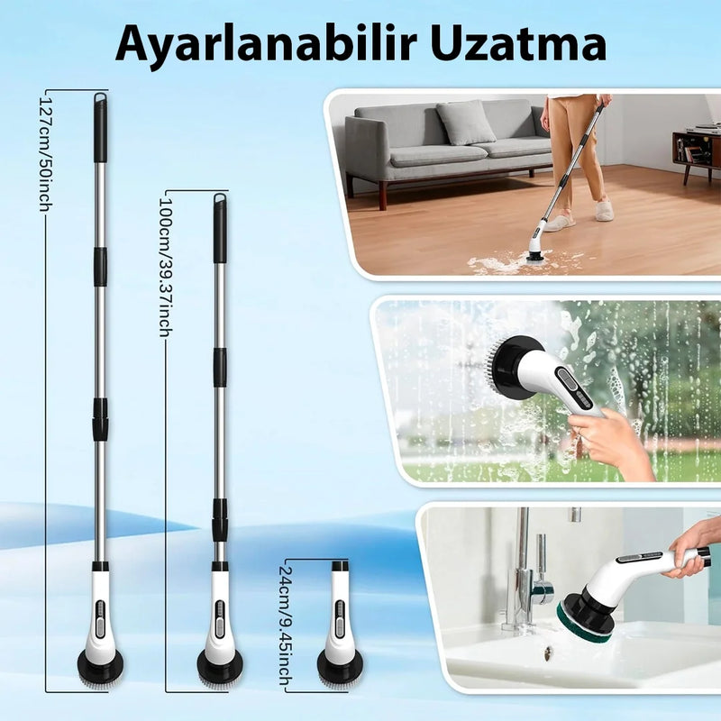 Egonex 9'u 1 Arada Çok Amaçlı Kablosuz Şarjlı Temizlik Fırçası IP67 Yıkanabilir Başlık