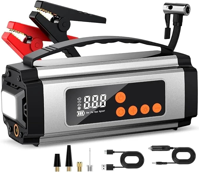 Pro Akü Takviye Şarj Cihazı 10000 Mah Akü Takviye Cihazı Akü Şarj Cihazı Lastik Şişirme Pompası 4in1 Jump Starter