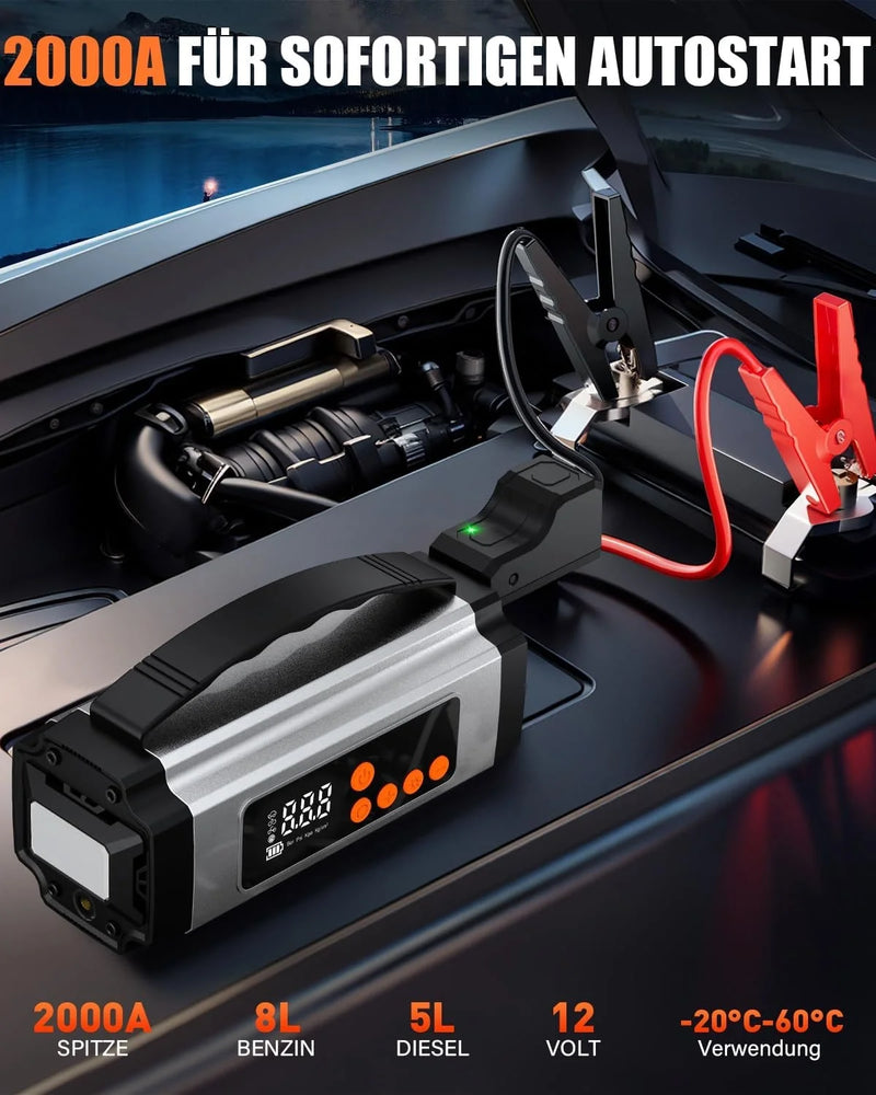 Pro Akü Takviye Şarj Cihazı 10000 Mah Akü Takviye Cihazı Akü Şarj Cihazı Lastik Şişirme Pompası 4in1 Jump Starter