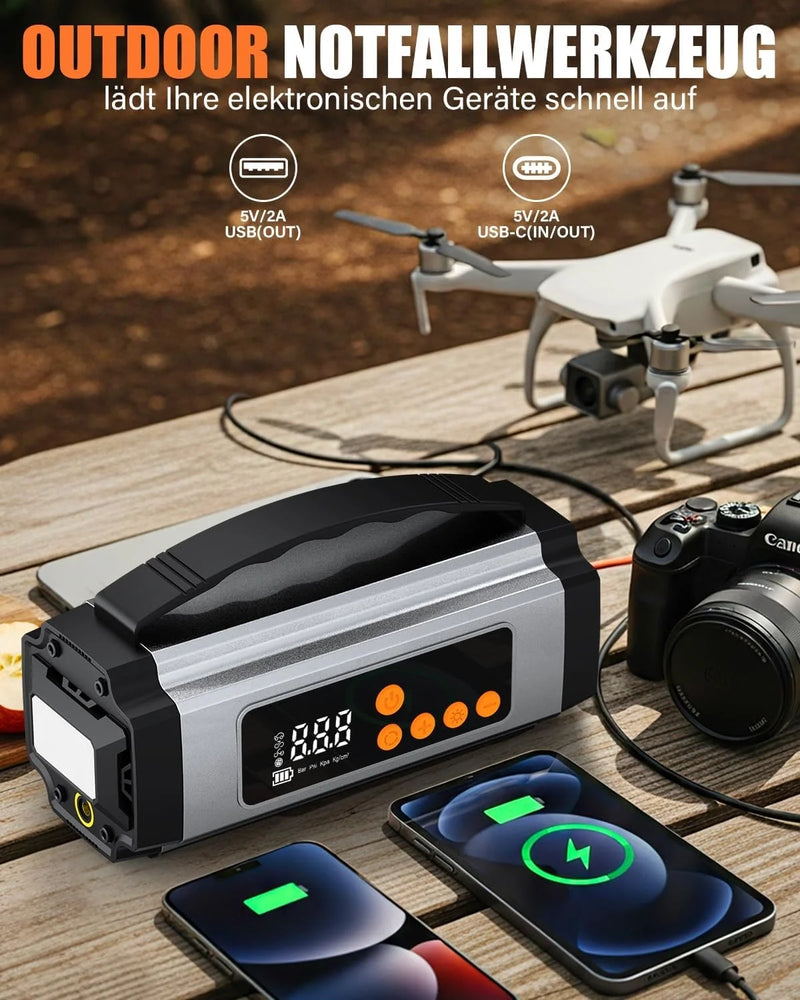 Pro Akü Takviye Şarj Cihazı 10000 Mah Akü Takviye Cihazı Akü Şarj Cihazı Lastik Şişirme Pompası 4in1 Jump Starter