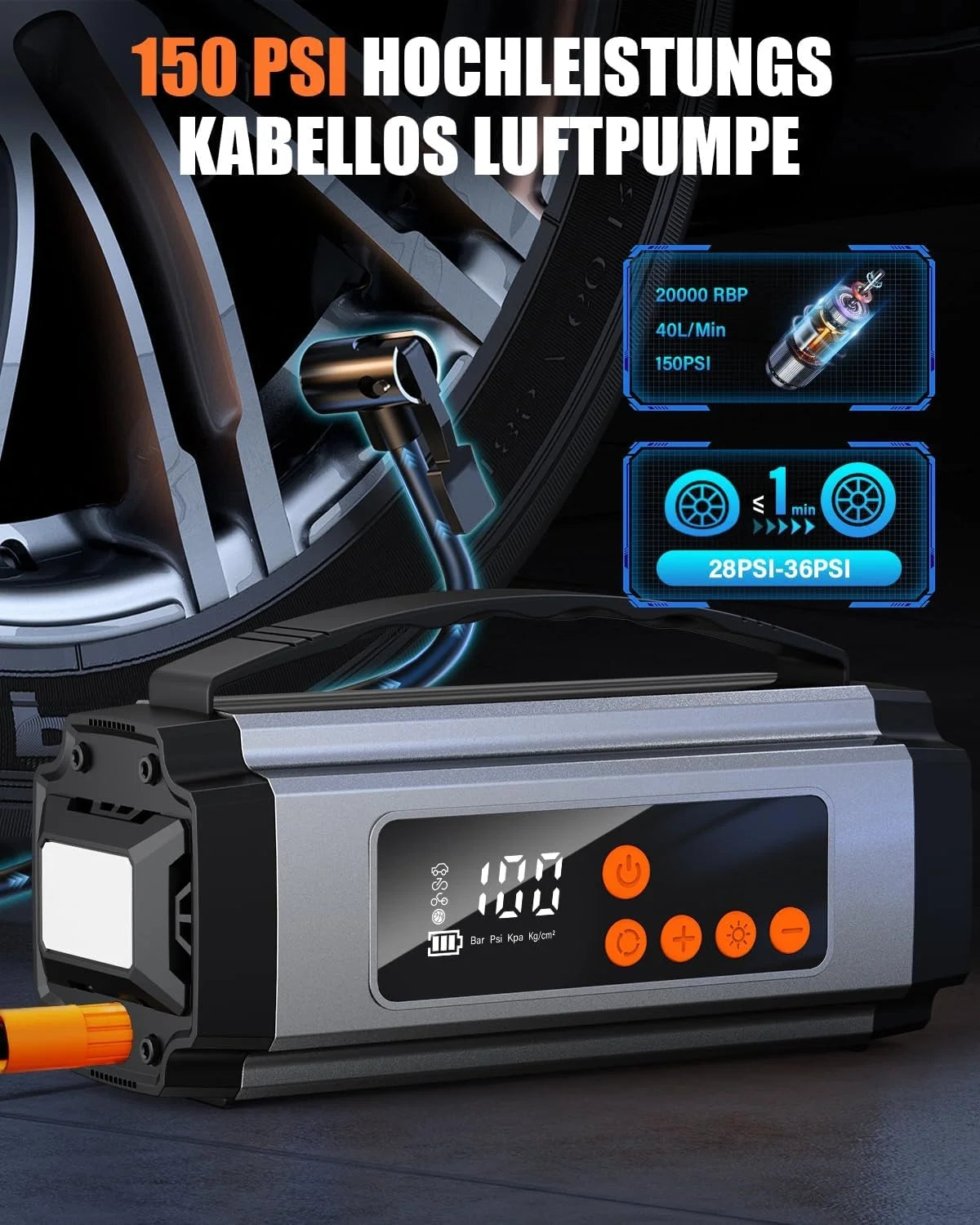 Pro Akü Takviye Şarj Cihazı 10000 Mah Akü Takviye Cihazı Akü Şarj Cihazı Lastik Şişirme Pompası 4in1 Jump Starter