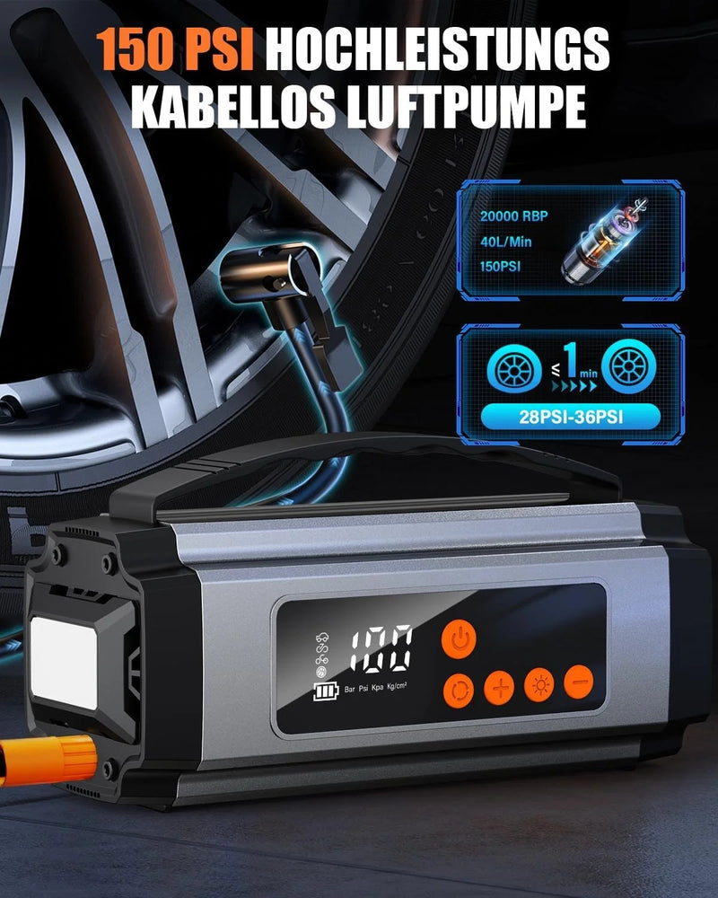 Pro Akü Takviye Şarj Cihazı 10000 Mah Akü Takviye Cihazı Akü Şarj Cihazı Lastik Şişirme Pompası 4in1 Jump Starter