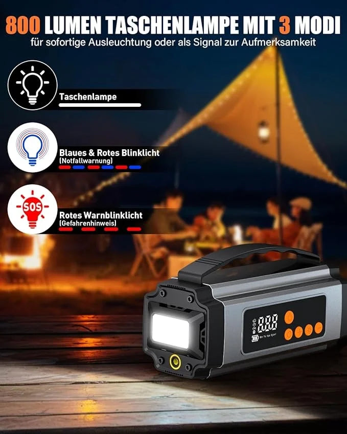 Pro Akü Takviye Şarj Cihazı 10000 Mah Akü Takviye Cihazı Akü Şarj Cihazı Lastik Şişirme Pompası 4in1 Jump Starter