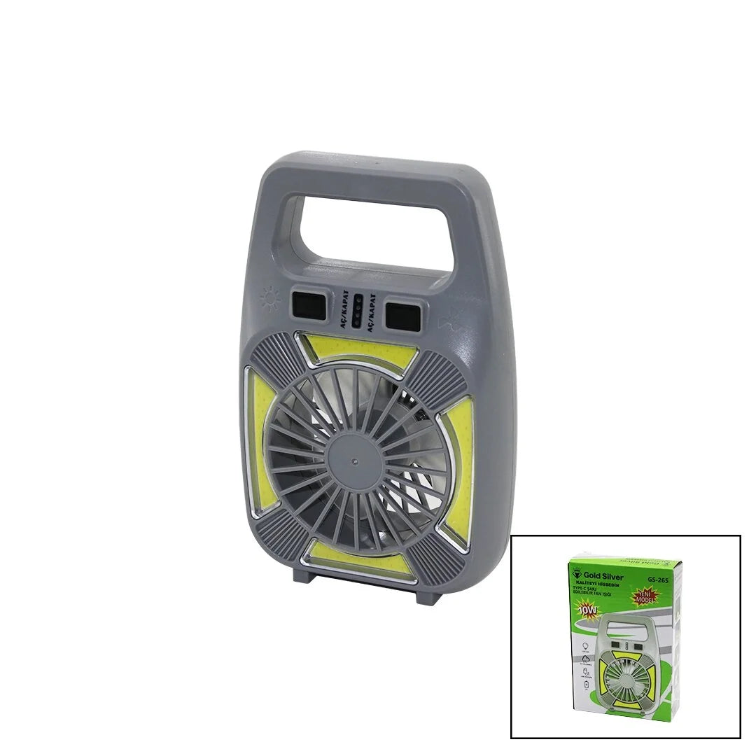 Gold Silver GS-265 2in1 Mini Fan & Fener USB Şarjlı, 2 Kademe Hız