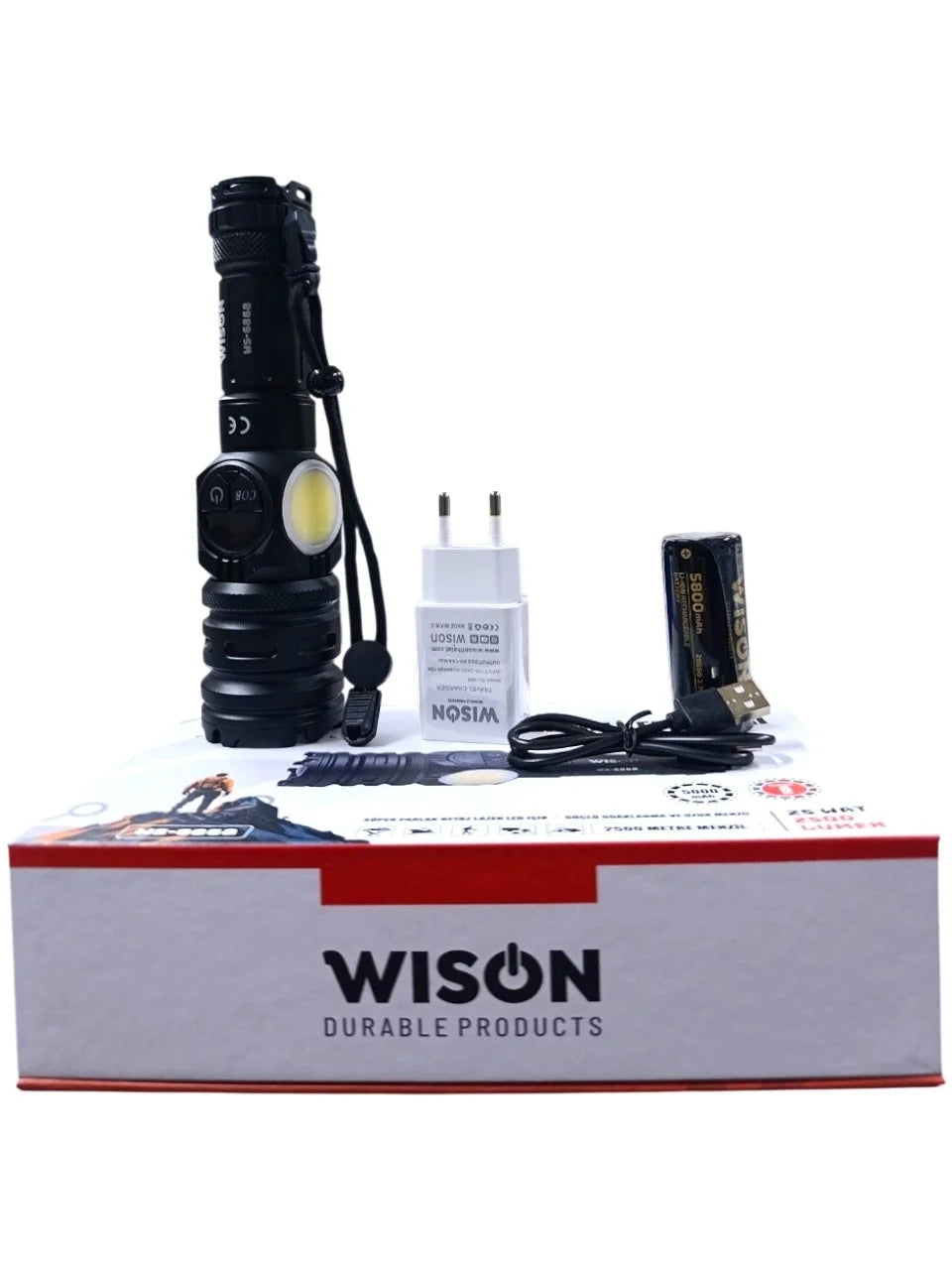 Wıson WS-6868 2500 lümen 25 wat 5000 mah Pil Şarj Edilebilir Uzun Menzilli El Feneri