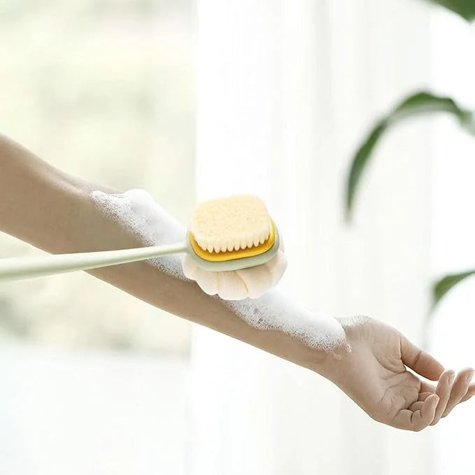 Egonex Çift Taraflı Banyo Duş Vücut Fırçası Yumuşak Uzun Saplı Sırt Kese Masaj Fırçası