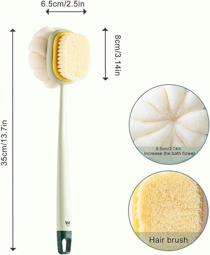 Egonex Çift Taraflı Banyo Duş Vücut Fırçası Yumuşak Uzun Saplı Sırt Kese Masaj Fırçası