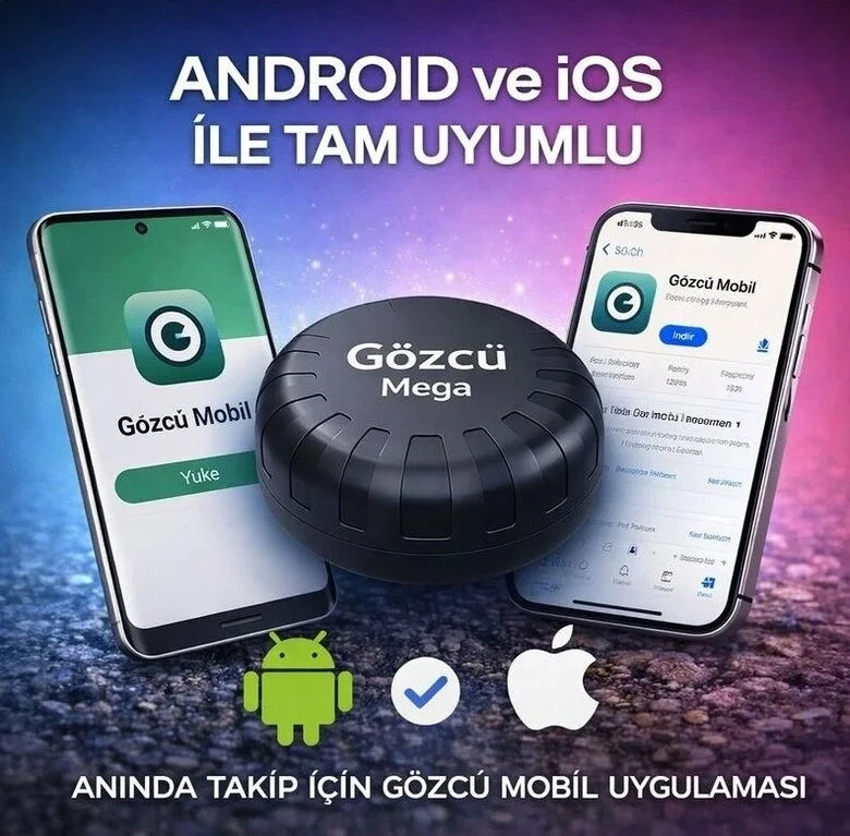 Gözcü Mega Android ve İos Uyumlu Takip Cihazı 3 Yıl Pil Ömrü Geçmişe Dönük Konum Gps Araç Motor Çocuk Gizli