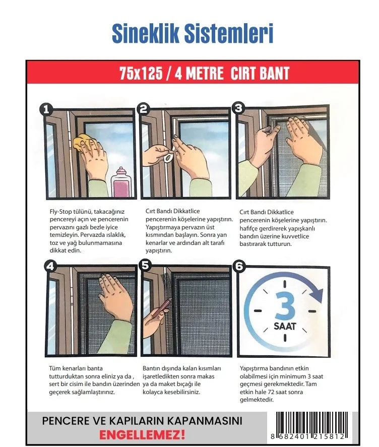 Egonex Pencere Sinekliği Kolay Yapışkanlı Sineklik Ev 75 X 125